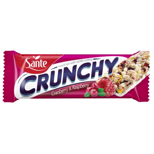 Crunchy bar with cranberries and raspberries with vanilla coating 40gr